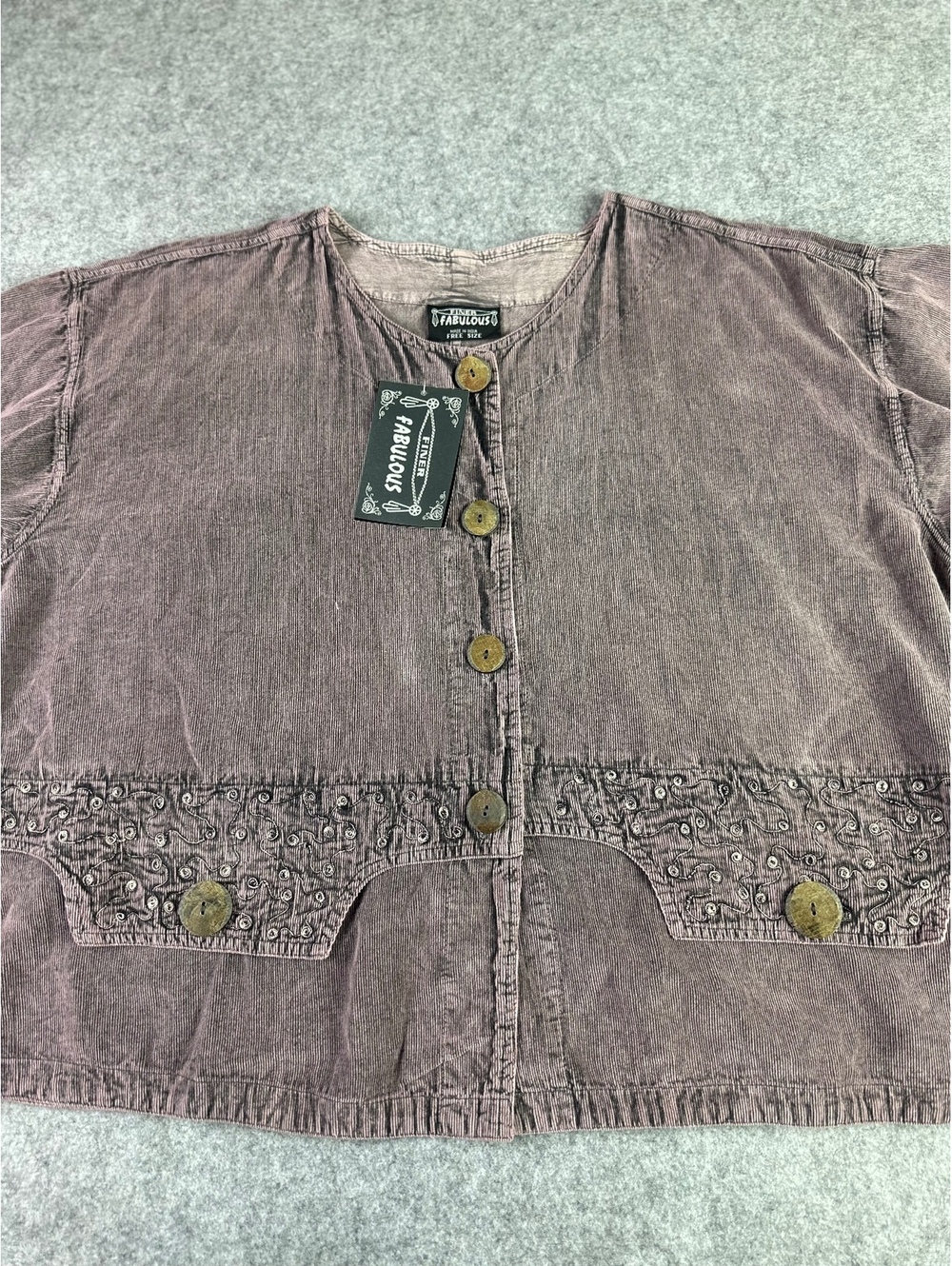 Vintage Style Embroidered Corduroy Jacket with Button Detail - Picture 5 of 15